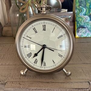Pottery Barn Silver Roman Numeral Clock Medium Pewter Pocket Watch
